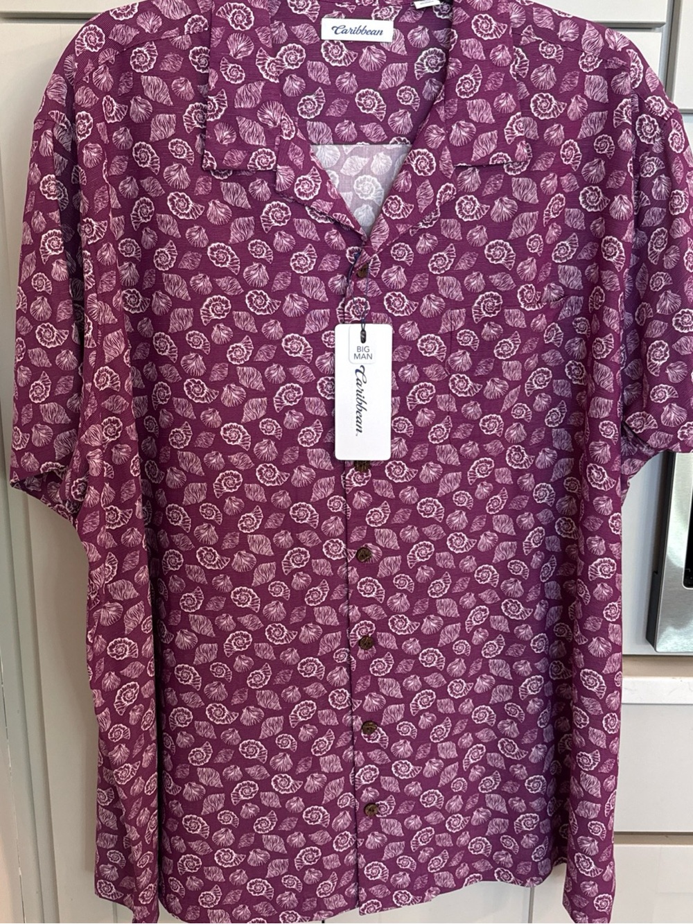 NWT Caribbean Big Man Shirt 3XB Purple Seashell Modal Blend Short Sleeve Button